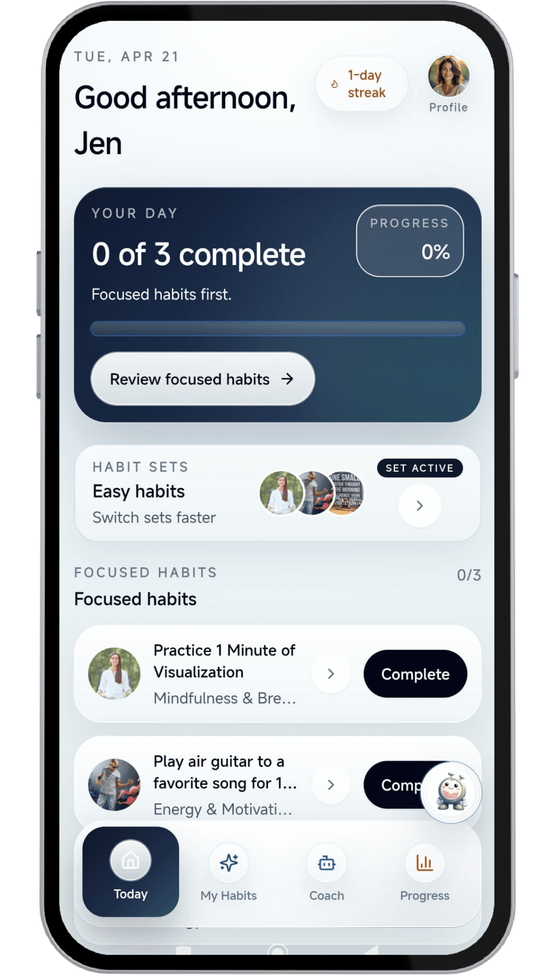 1MinuteHabit app dashboard preview